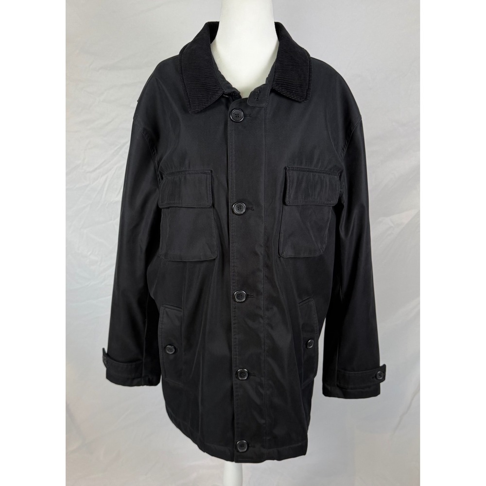 London Fog Mens Black Field Chore Jacket Corduroy Collar Quilted Lining Sz Large